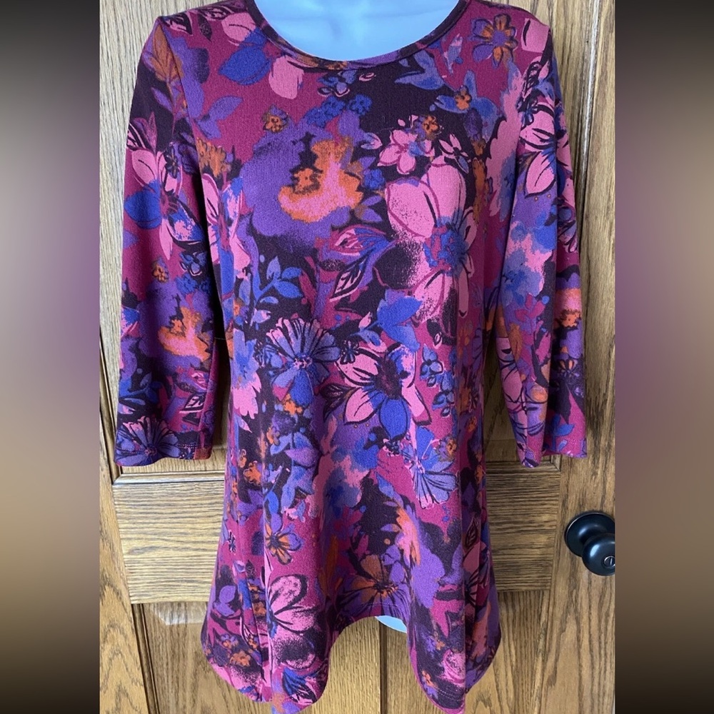 EUC Denim & Co Round Neck Ballet Sleeve Fit&Flare Tunic Shirt Women's XS QVC